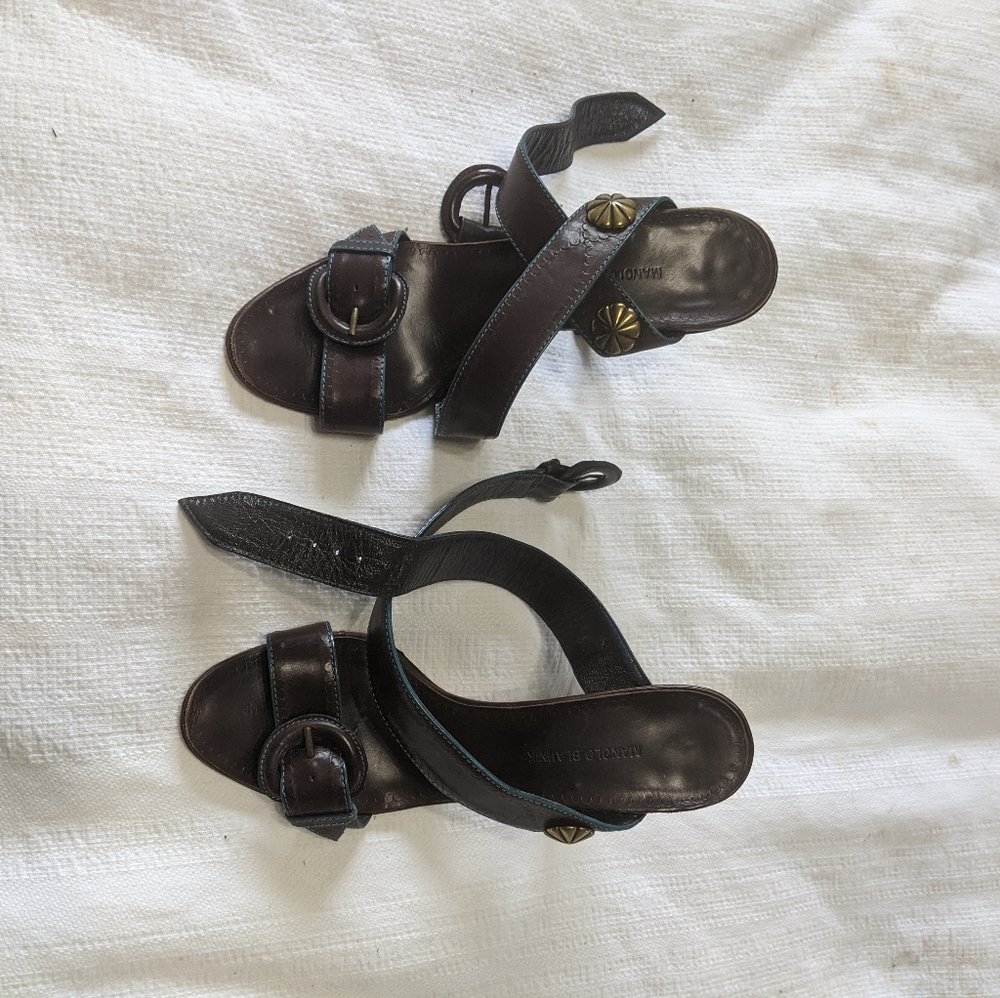 Manolo Blahnik Brown Ankle Wrap Heels